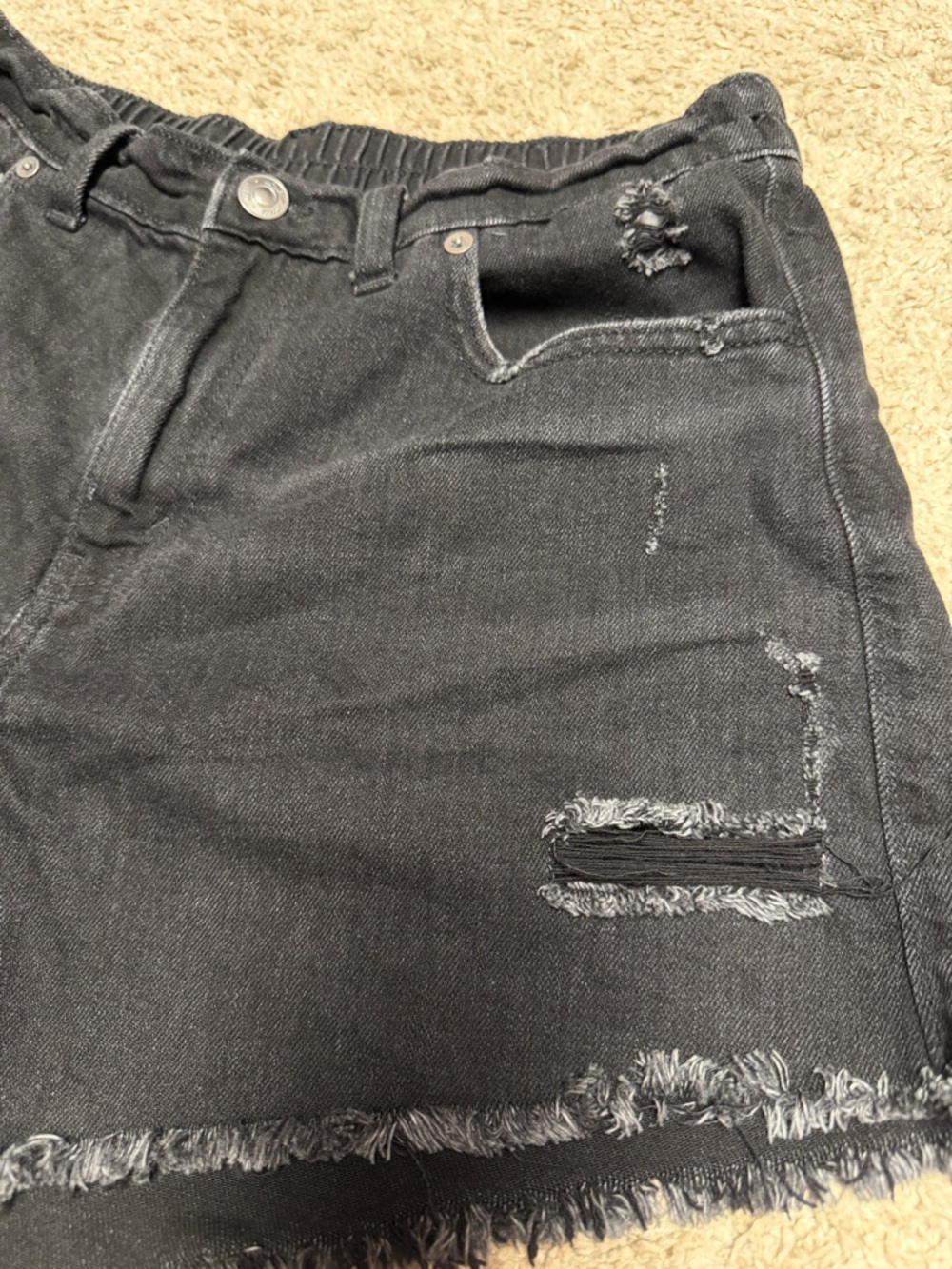 aerie Black Distressed High-Rise Denim Shorts - Picture 2 of 8